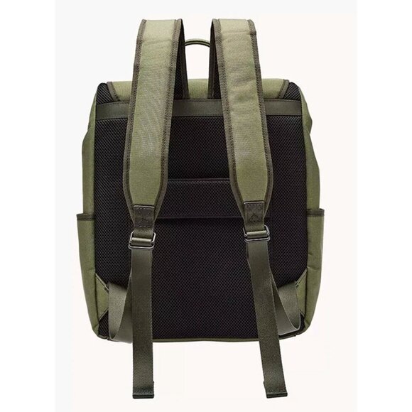 S Fossil Weston Nylon Olive Green Laptop Backpack Leather Trim SBG1320345 NWT main image 6